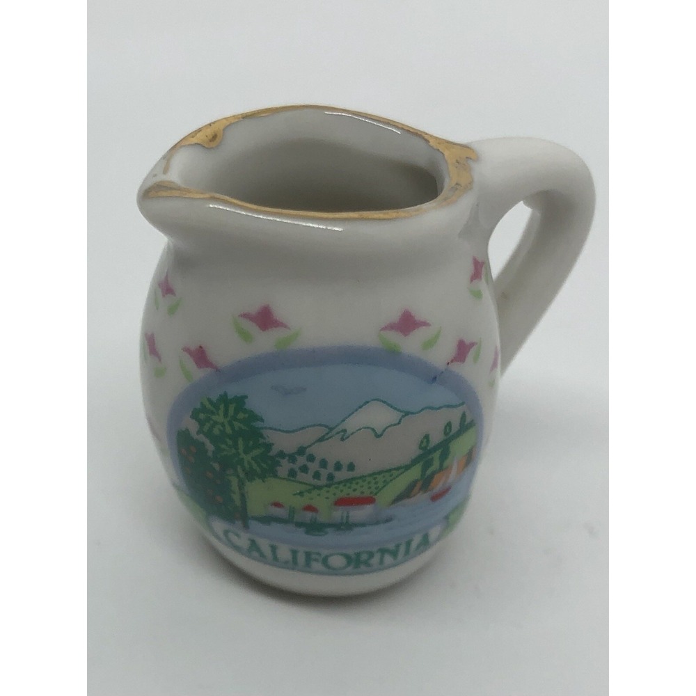 Vintage CALIFORNIA Souvenir Tiny 1" Creamer/Pitcher Mountains‎ Palm Trees Boats
